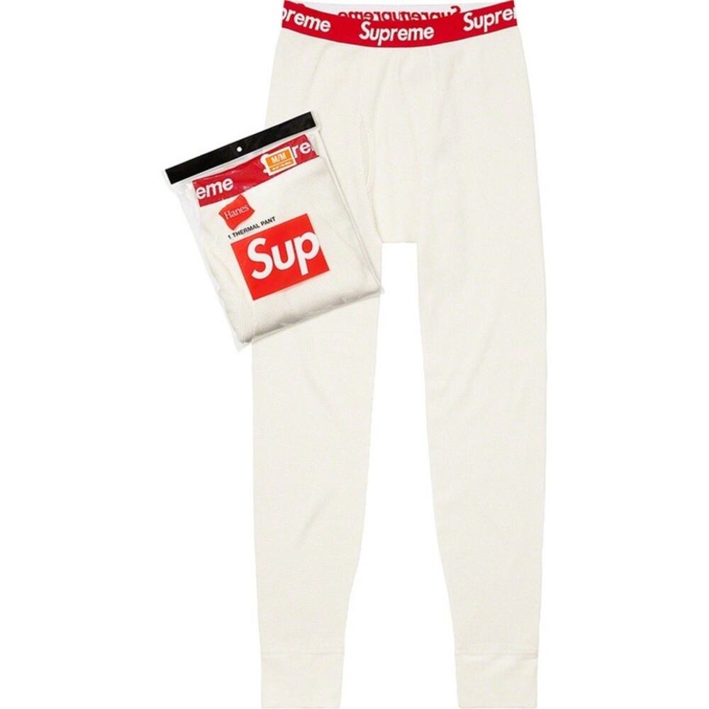 Supreme Hanes Thermal Pants Size Medium natural color